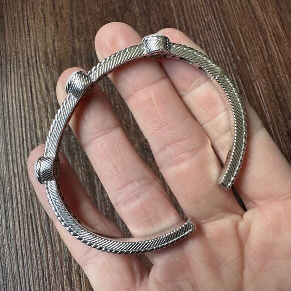 JUDITH RIPKA Sterling Silver Cuff Bracelet Pink Mother of Pearl Heart & CZ, MOP - Picture 7 of 14